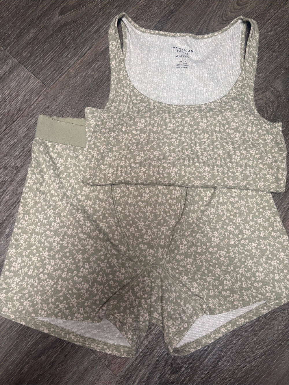 American Eagle Outfitters Soft Olive Floral Tank & Shorts Sleep Set